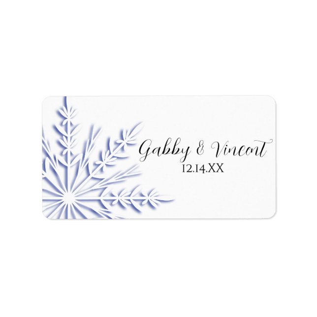 Étiquette Balise Flocon de neige bleu sur le mariage blanc d (Devant)