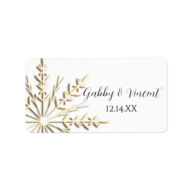 Étiquette Balise Gold Snowflake sur White Winter Wedding Fav (Devant)