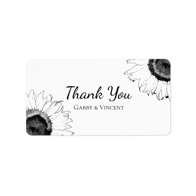 Étiquette Balise Noir et blanc de mariage de tournesol Favor (Devant)