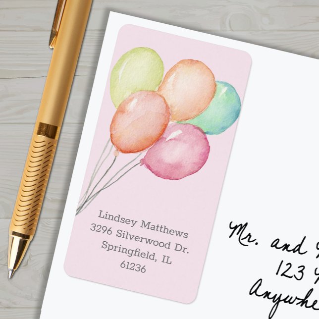 Étiquette Balloons Girl Baby shower rose Adresse de retour (Balloons on pink girl baby shower return address labels)