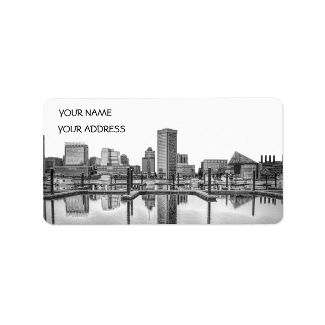 Étiquette Baltimore Skyline - Noir et Blanc (Devant)