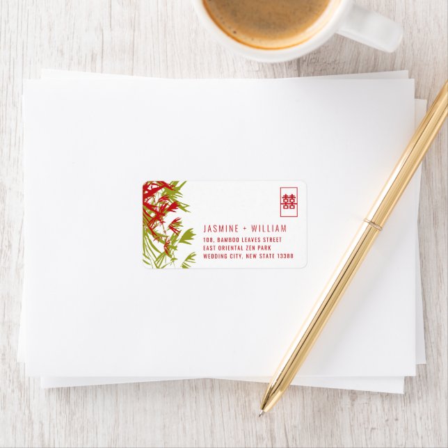 Étiquette Bamboo Feuille Shuang Xi Adresse du Mariage chinoi (En situation)