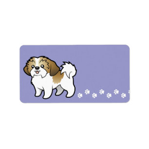 Étiquette Bande dessinée Shih Tzu (chiot coupé)