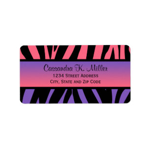 Étiquette Bandes de zèbre rose, violet et noir