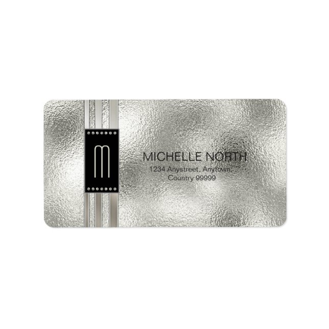 Étiquette Bandes métalliques sur monogramme en verre beige I (Devant)