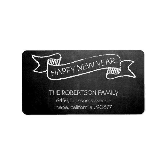 Étiquette Bannière Chalkboard Bonne année Retour Adresse (Devant)