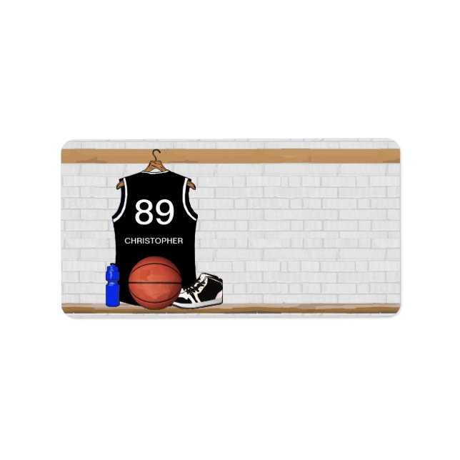 Étiquette Basket-ball noir et blanc du Jersey (Devant)