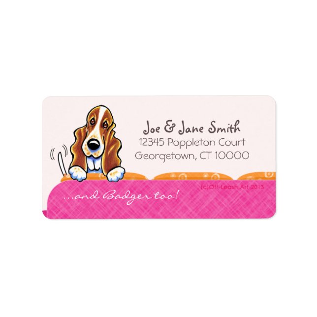 Étiquette Basset Hound Happy Canch Chien Fille rose (Devant)