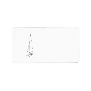 Étiquette Bateau à voile. Croquis en noir et blanc.