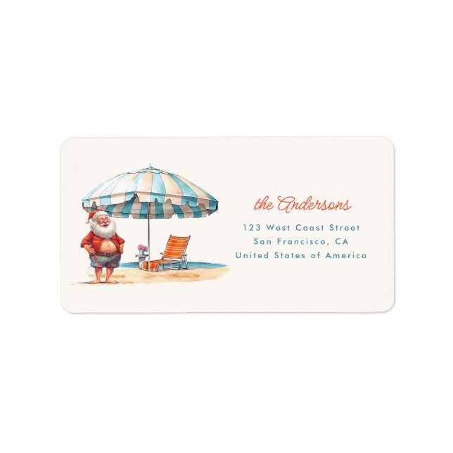 Étiquette Beach Père Noël Noël en juillet Adresse de fête (Devant)