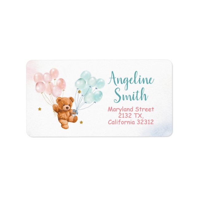 Étiquette Bear Genre Reveillez rose et bleu Adresse (Devant)