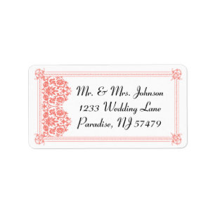 Étiquette Beau corail Damask & Mariage blanc - Adresse