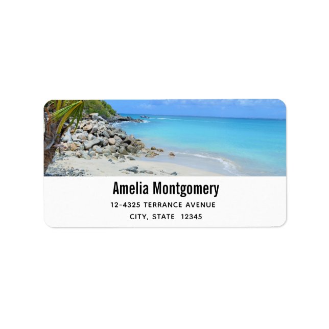 Étiquette Beautiful Turquoise Tropical Beach Address (Devant)
