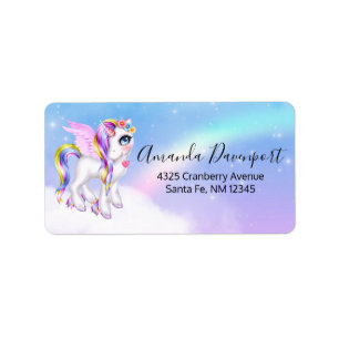 Étiquette Beautiful Unicorn with Rainbow Mane & Tail