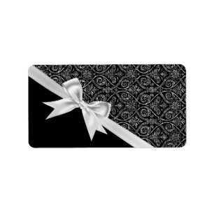 Étiquette Belle élégante et tendance damask noir et blanc