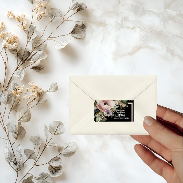 Étiquette Belle Fleur rose sur l'adresse de retour or (Créateur téléchargé)