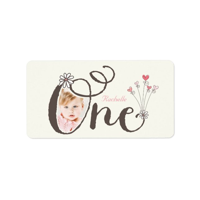 Étiquette Big Whimsical One Baby Girl 1er Anniversaire Photo (Devant)