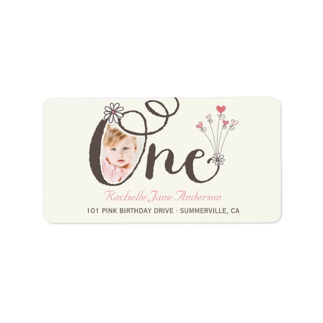 Étiquette Big Whimsical One Baby Girl 1er Anniversaire Photo (Devant)
