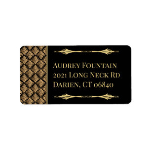 Étiquette Black and Gold Great Gatsby Art Déco élégant