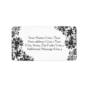 Étiquette Black and White Floral Damask Adresse personnalisé