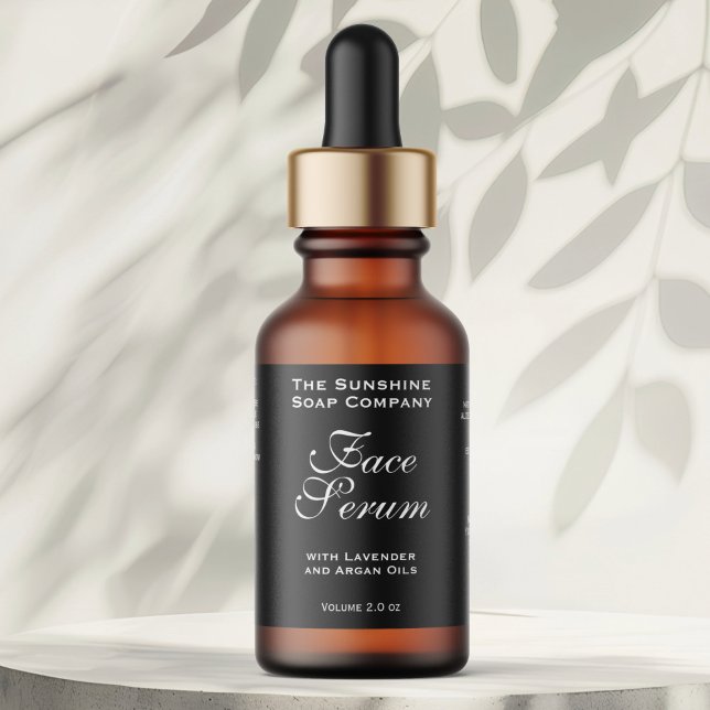 Étiquette Black Classic Face Serum Dropper Bottle Label (Créateur téléchargé)