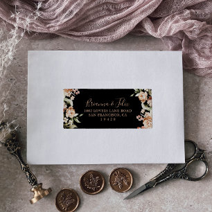 Étiquette Black Formal Royal Floral Wedding Adresse RSVP