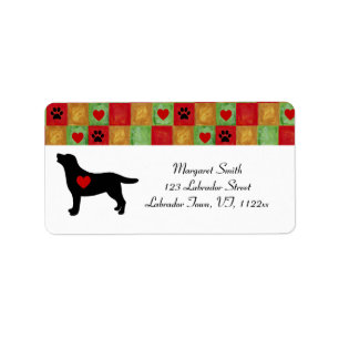 Étiquette Black Labrador Outline Mosaic and Hearts