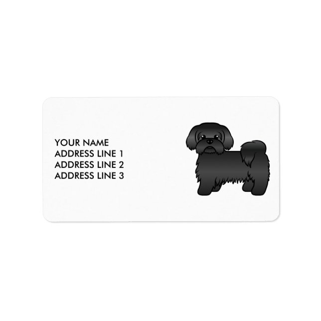 Étiquette Black Shih Tzu Cute Cartoon Chien et texte personn (Devant)