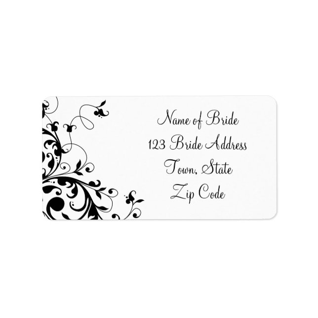 Étiquette Black Swirl Wedding RSVP Adresse de retour Label (Devant)