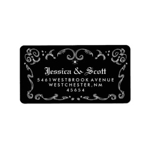 Étiquette Black White Gothic Scroll Adresse du Mariage