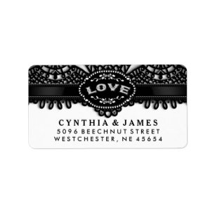 Étiquette Black White Lace Mariage LOVE Adresse