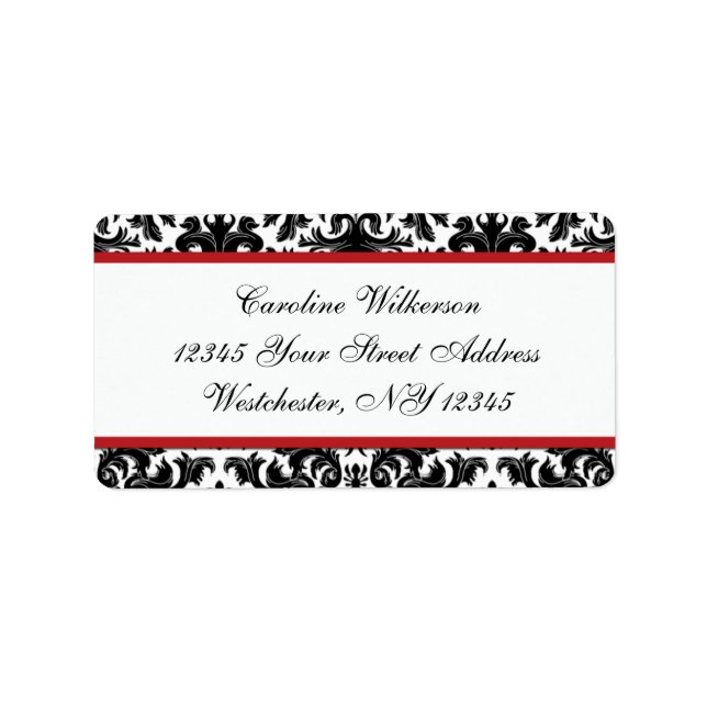 Étiquette Black White Red Damas Adresse de retour Label (Devant)