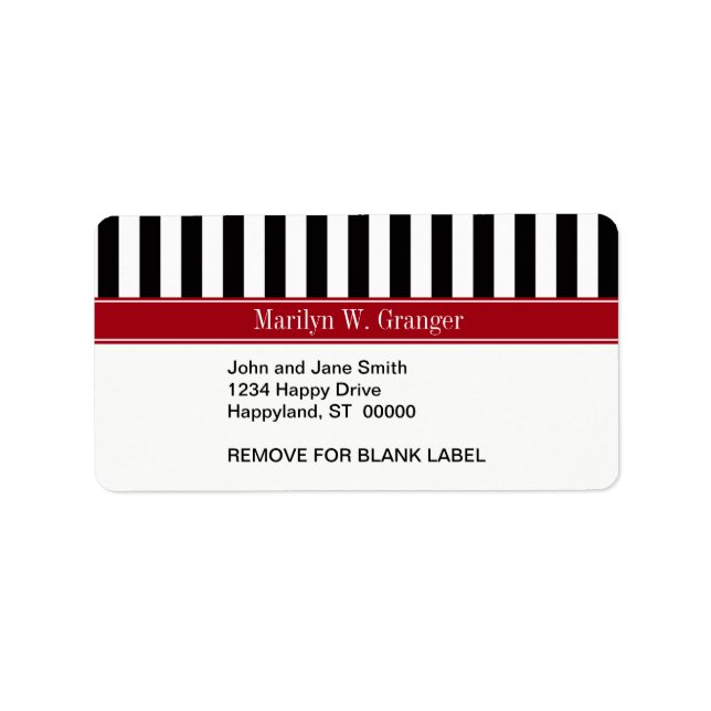Étiquette Black White Stripe Cranberry (Devant)