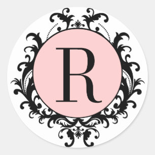 Étiquette blanc noir de rose de damassé du