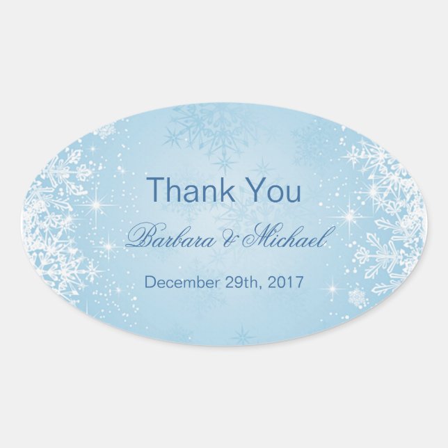 Étiquette blanche à neige sur Mariage bleu Merci (Devant)