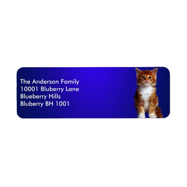 Étiquette bleu Adresse de retour Ginger Cat (Devant)