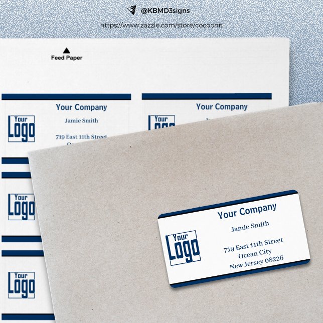 Étiquette Bleu Black Border Company Logo Adresse blanche (Blue Black Border Company Logo White Address Label)