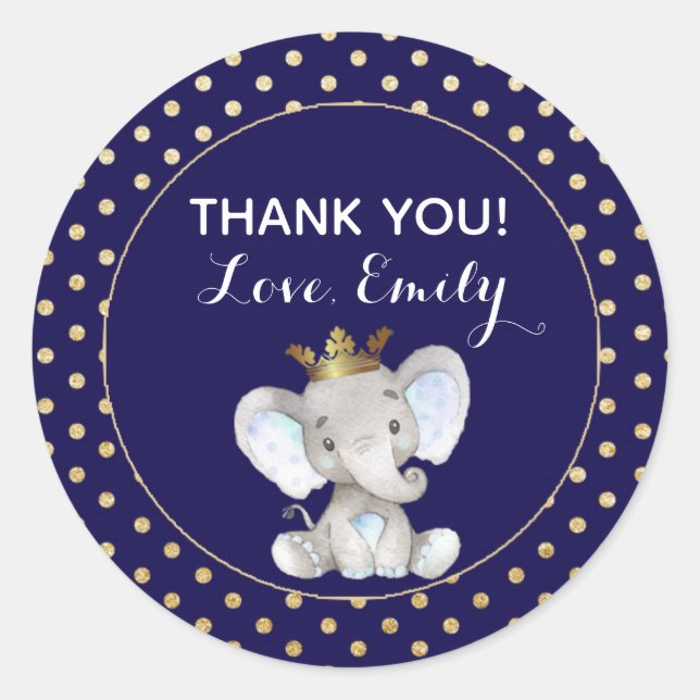 Étiquette bleu de faveur d'or d'éléphant de prince (Devant)