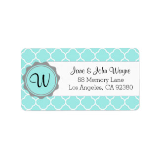 Étiquette Bleu gris blanc Quatrefoil moderne Monogramme Étiq