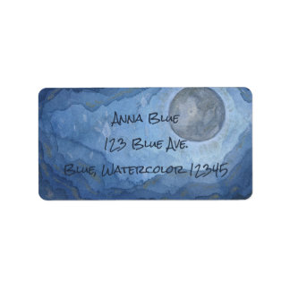 Étiquette Bleu Lune Aquarelle Nuit Ciel Espace Unique