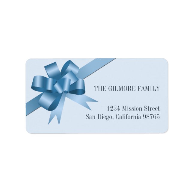 Étiquette Bleu satin cadeau arc ruban de fête adresse de ret (Devant)
