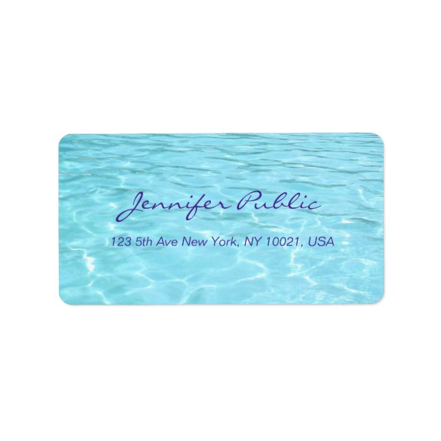 Étiquette Blue Aqua Script manuscrit Modèle aquatique modern (Devant)