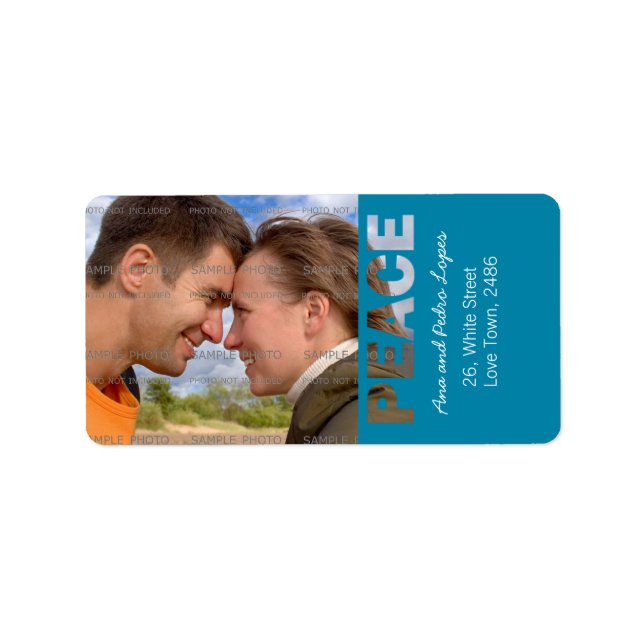 Étiquette Blue Christmas Peace Photo de jour férié personnal (Devant)