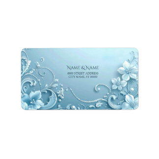 Étiquette Blue Decorative Floral Return Address Label