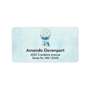 Étiquette Blue Dreamcatcher Design Boho élégant