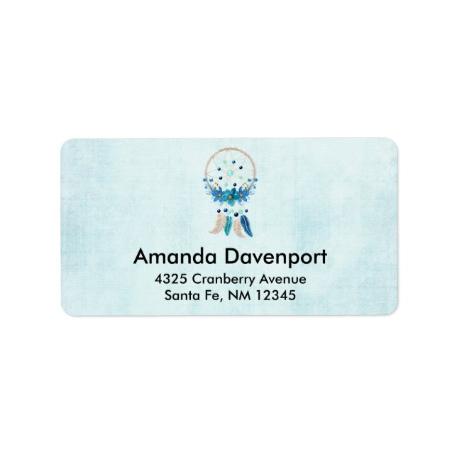 Étiquette Blue Dreamcatcher Design Boho élégant (Devant)