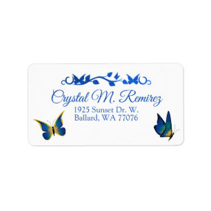 Étiquette Blue, Gold Butterfly Address Labels