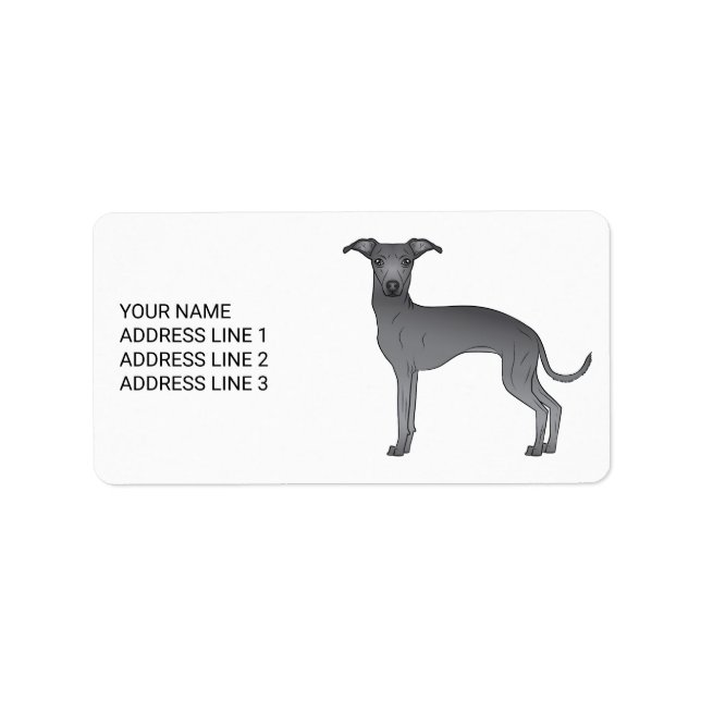 Étiquette Blue Italian Greyhound mignon chien avec texte per (Devant)