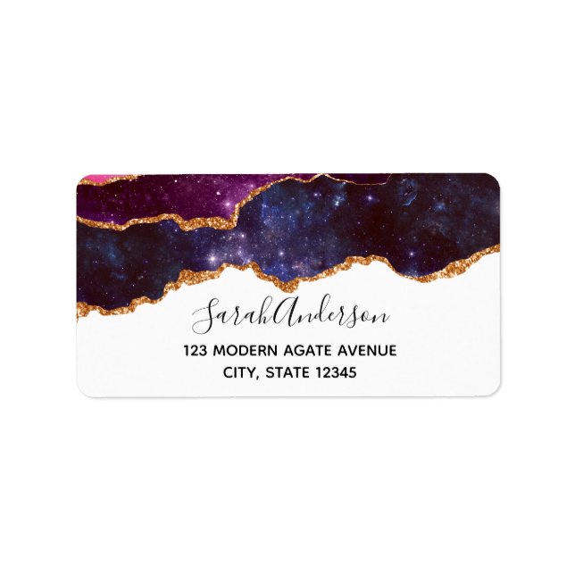 Étiquette Blue & Purple Space & Stars Agate moderne (Devant)