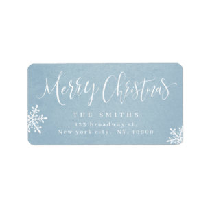 Étiquette Blue Simple Calligraphie Joyeux Noël Adresse